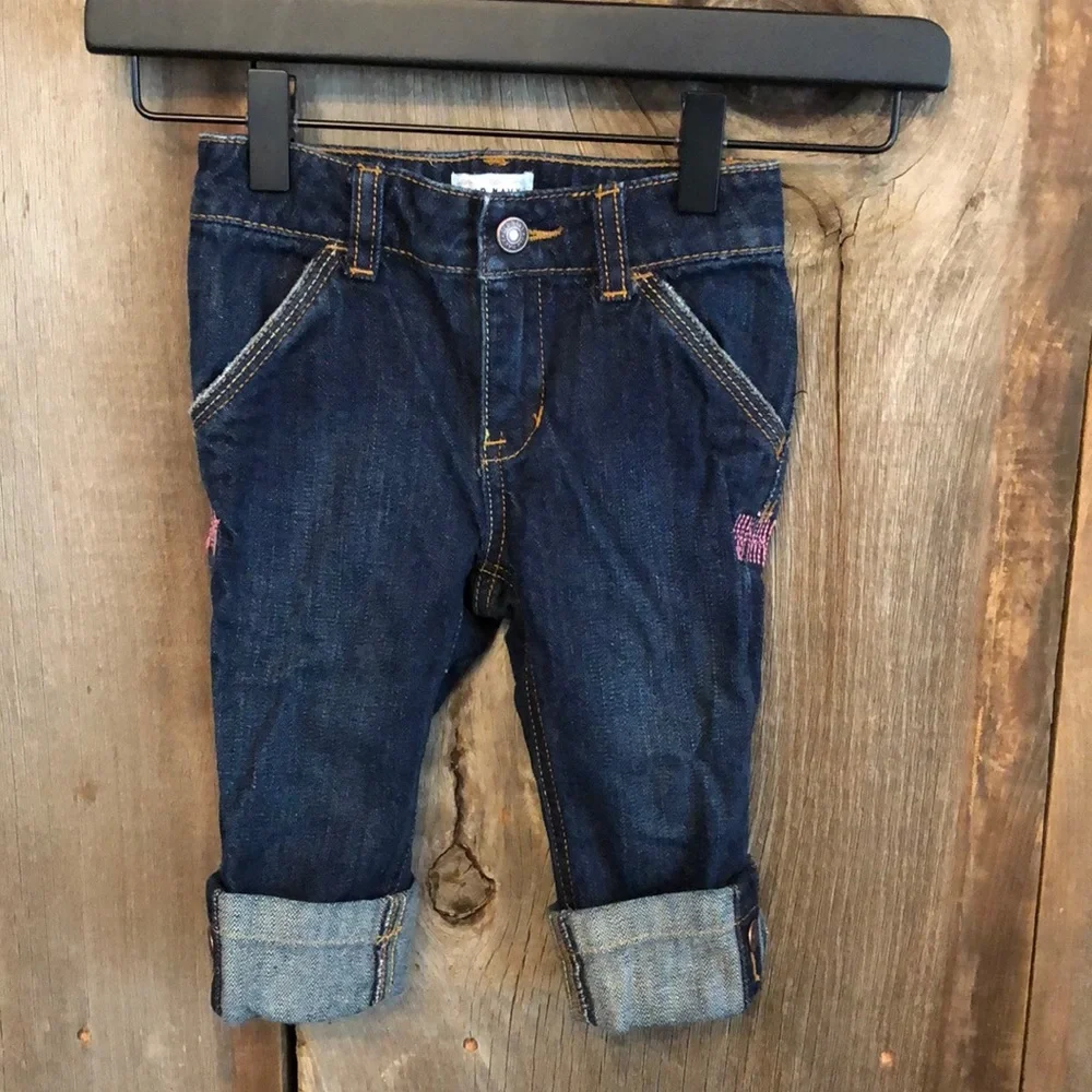 Old Navy Blue Dark Wash Jeans Convertible Crop Straight Leg 4 Pocket Size 2T